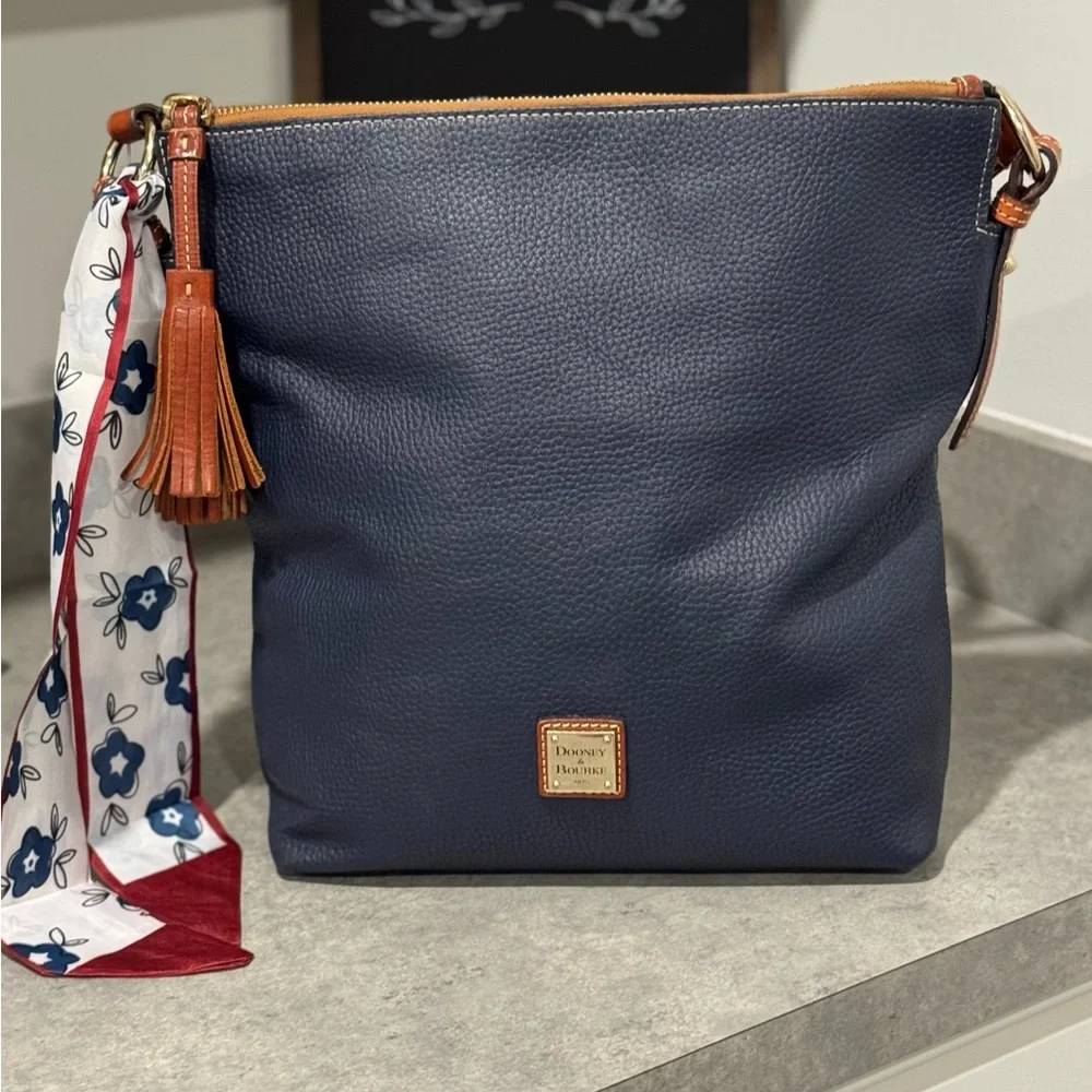 Dooney & Bourke Navy Dixon Hobo Pebble Leather Crossbody Bag! GUC!! - Picture 1 of 15